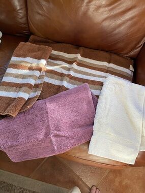Assorted Plush Towels - Brown Striped, Lavender & Cream